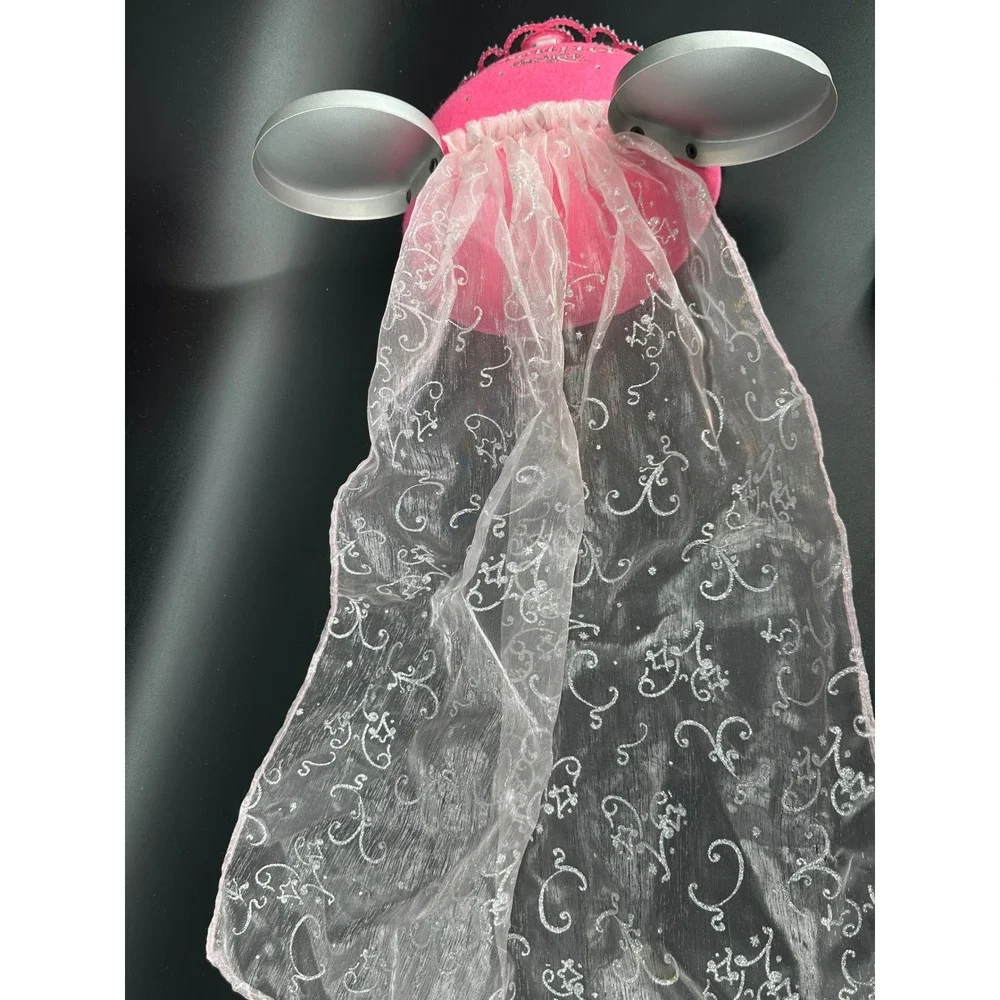 Disney princess mouse ears tiara pink silver hat With‎ veil